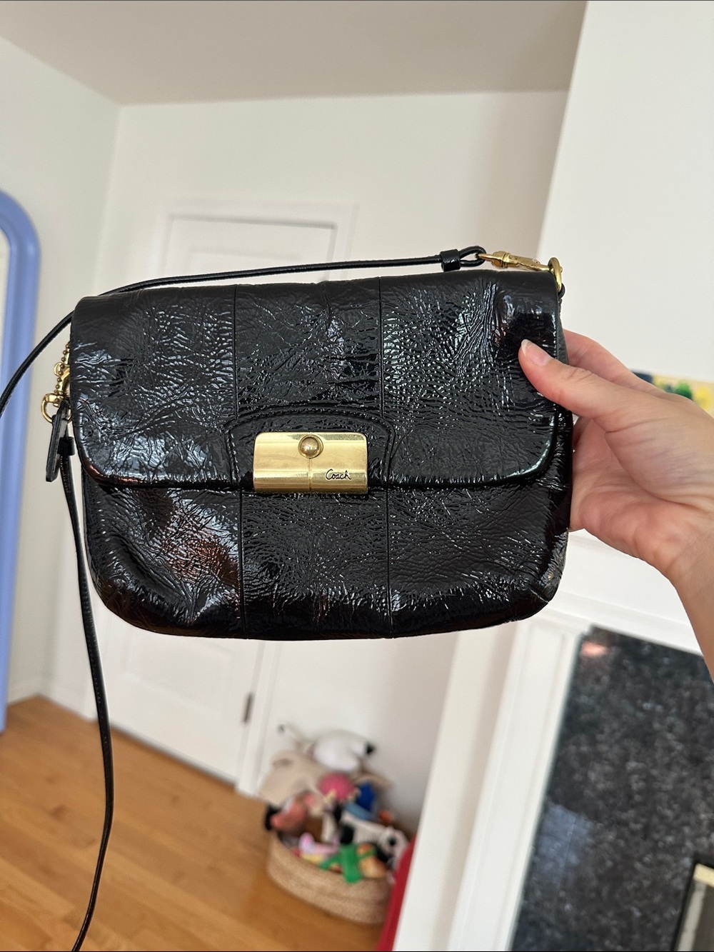 Coach Black Patent Crossbody Bag with Gold Hardware